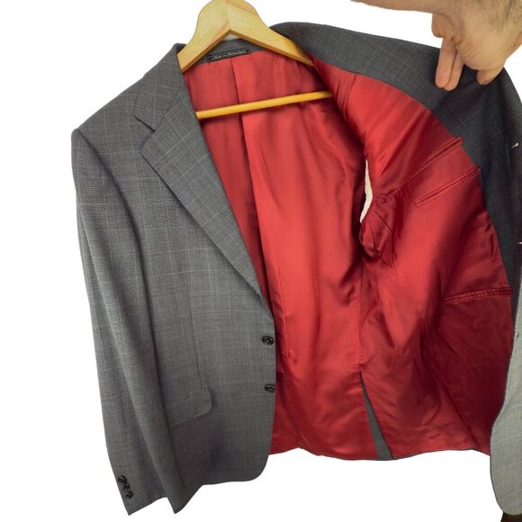 ERMENEGILDO ZEGNA Trofeo Wool 3 Button Front Checked Grey Blazer Jacket Size 50R - Picture 4 of 13